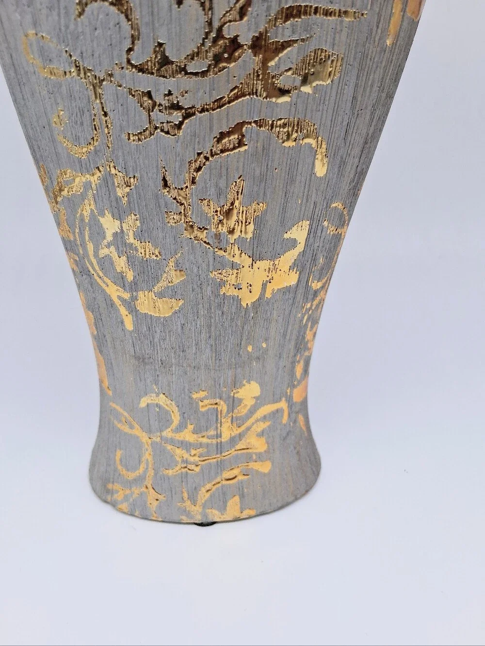 Gray And Gold Textured Ceramic Artistic Bottle Shape Vase 13 in. H